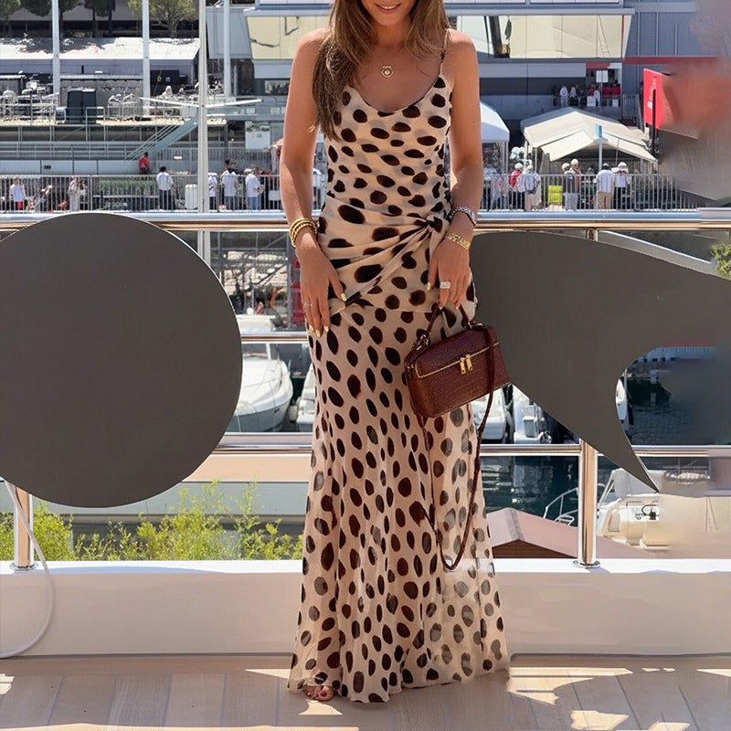 summer new women's fashion: european & american style cross-border dress - trendy casual polka dot a-line slip maxi dress