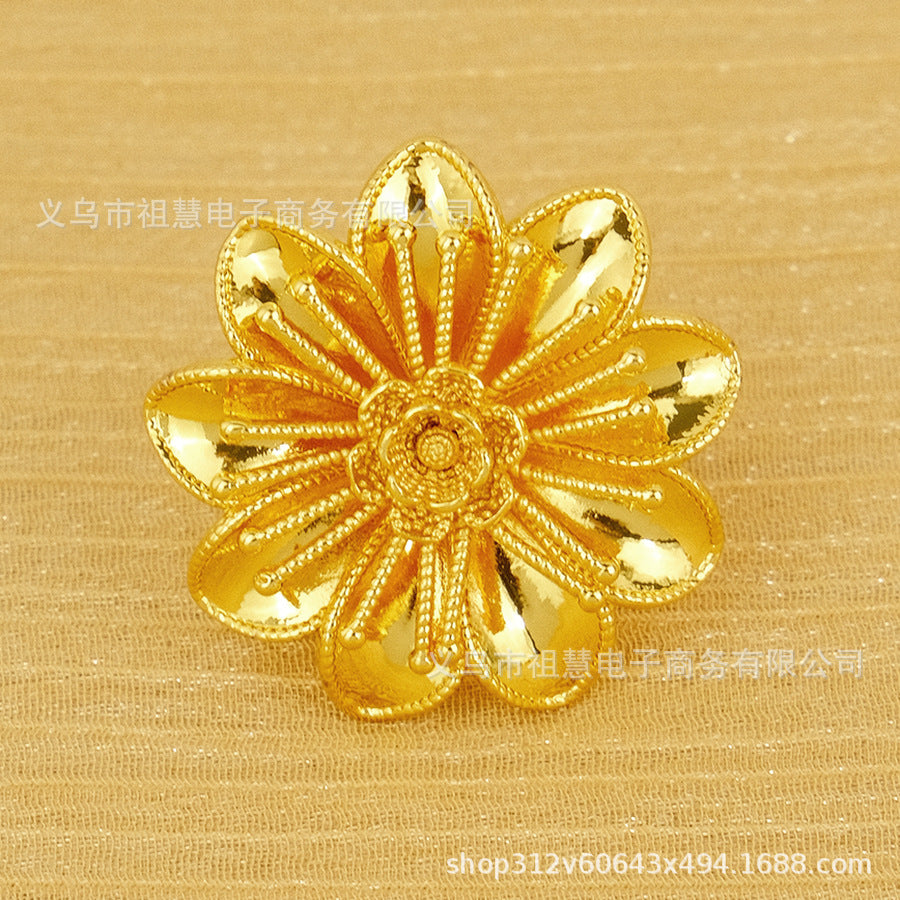 24k gold plated floral ring for women, middle eastern bridal wedding accessory, exquisite gift, party & everyday wear