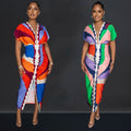X6660 special offer: no returns or exchanges. please purchase with care. fashionable women's v-neck printed slit pleated maxi dress