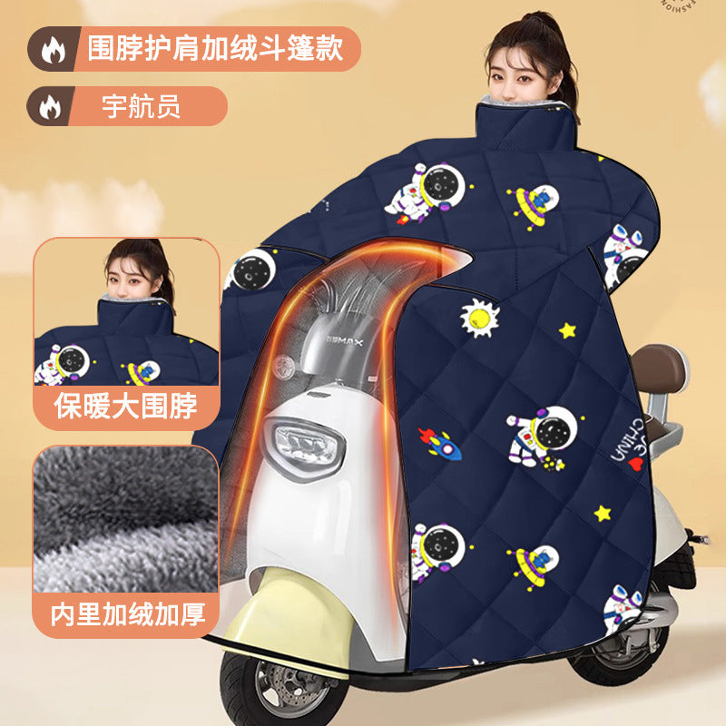 Electric vehicle windshield cover - winter edition: fleece-lined, extra thick, waterproof, cold-proof. universal fit for electric bikes and motorcycles. all-season use, winter style