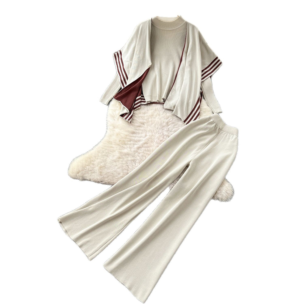 Relaxed and lazy style suit women's loose outer shawl scarf bottomlong sleevesknittingtopshigh waistsweater pants