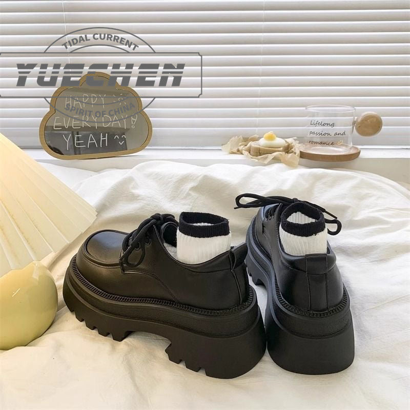 PLOVER platform muffin small leather shoes women's 2024 spring and autumn new versatile retro British style lace-up skirt shoes