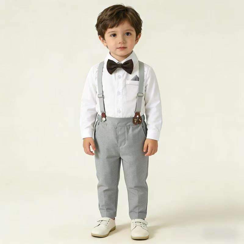 Boys' spring new gentleman's suit set: long-sleeved shirt for baby boys' birthday and first birthday celebration, spring children's clothing