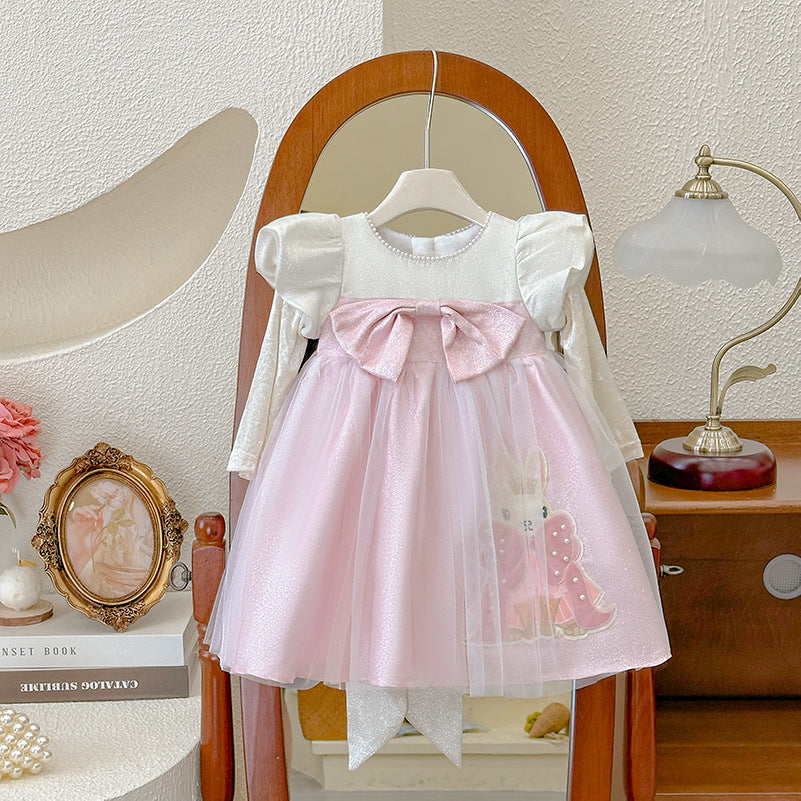 Girls' dress  autumn new arrival rabbit dress bow princess dress birthday dress princess style