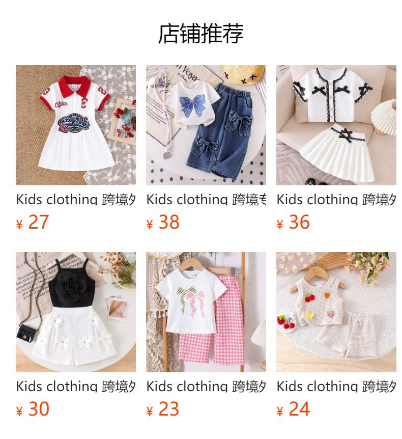 Kids clothing  cross-border new arrivalfashionspring & fallgirl white short-sleeved t-shirt baby children's clothing