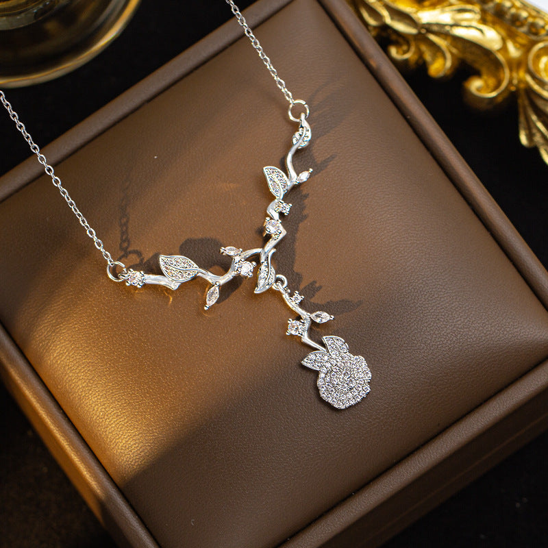 [set] cross-border fashion elegant light luxury full zirconium sweater chain exquisite copper micro-embedded earrings necklace jewelry combination