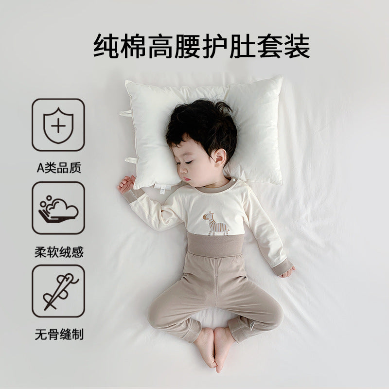 Baby heattechintimatessuit autumn clothes long-sleeve pure cotton infant high waist belly protection suit kids separates bottom spring & fall