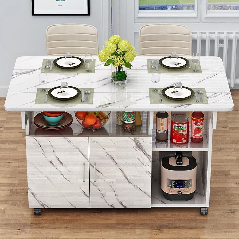Faux marble nordic extendable folding dining table, rectangular modern minimalist home small apartment dining table for 4-6 people