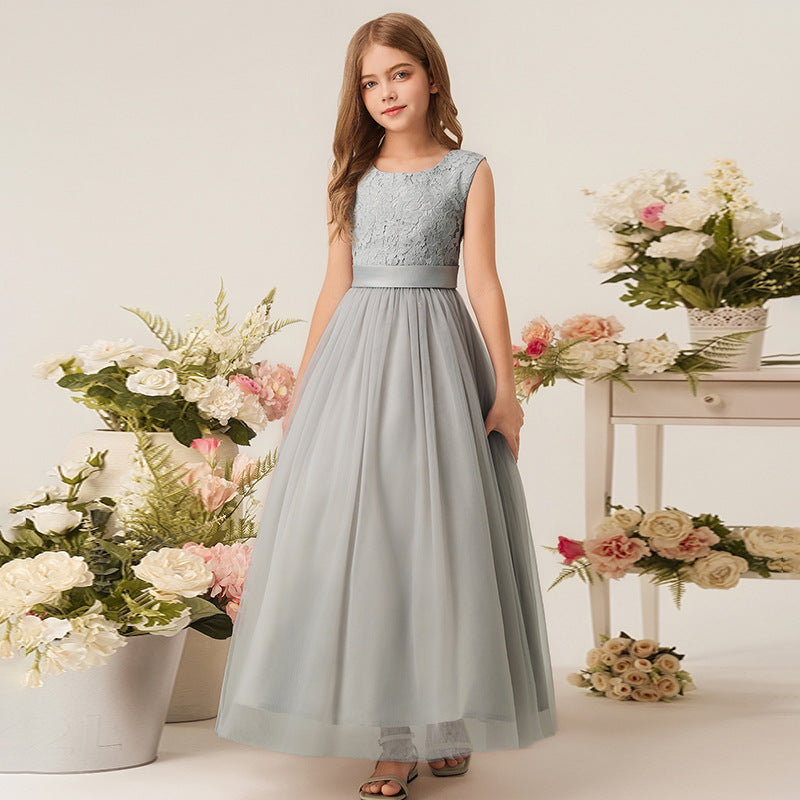 Amazon custom girls' long formal dress - host, runway, performance, kids' party, banquet, evening gown - new european and american style