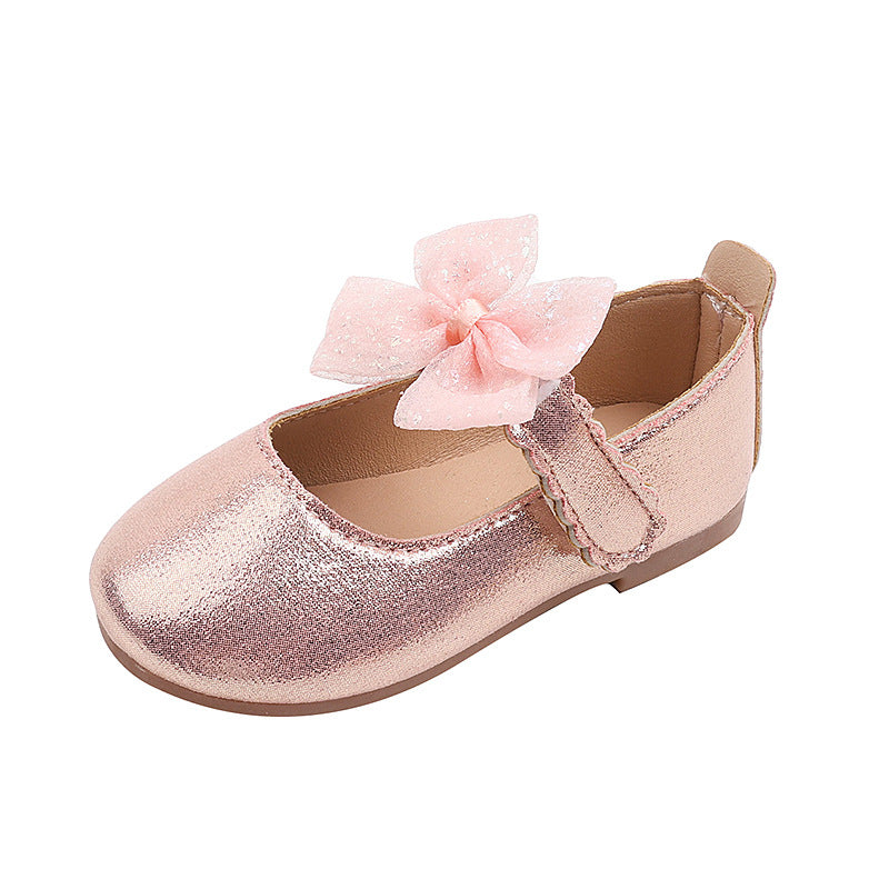 girls' shiny bow princess shoes - spring/autumn soft sole baby first walker single shoes - little girl's velcro mary janes
