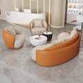 Cream style normcore slate leather corner table modern living room round small apartment size round coffee table sofa combination