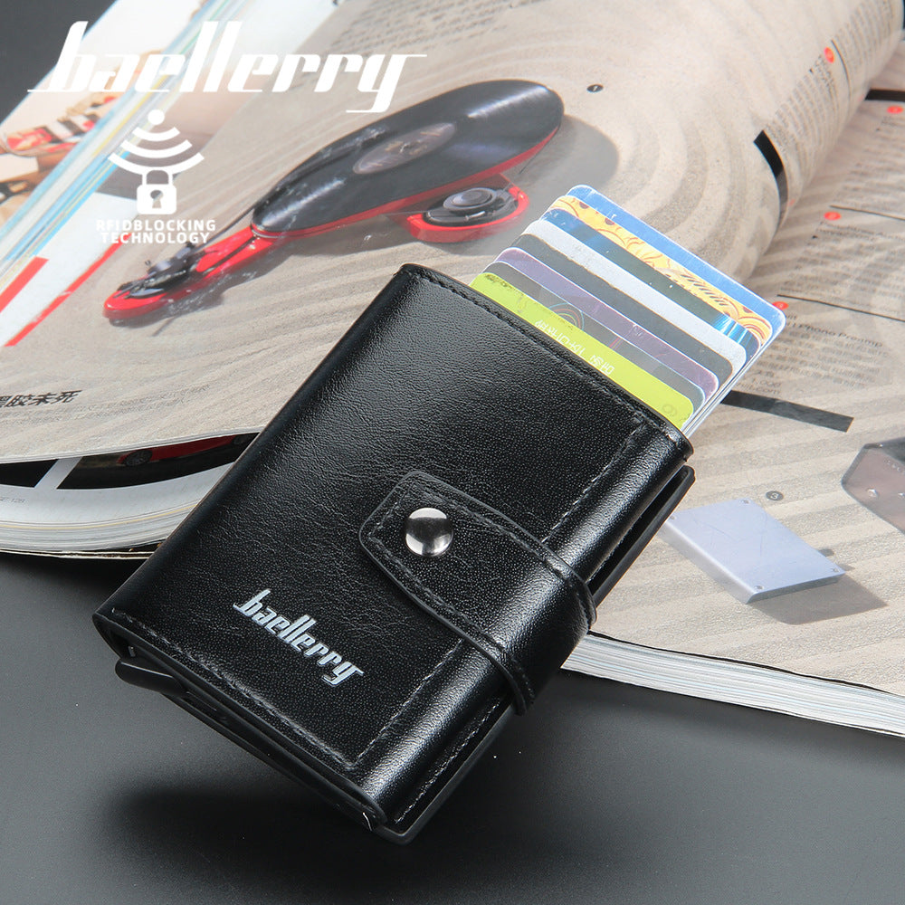 Baellerry's new men's card bag, European and American RFID aluminum box, elastic card, multi-card anti-magnetic buckle card cover wallet