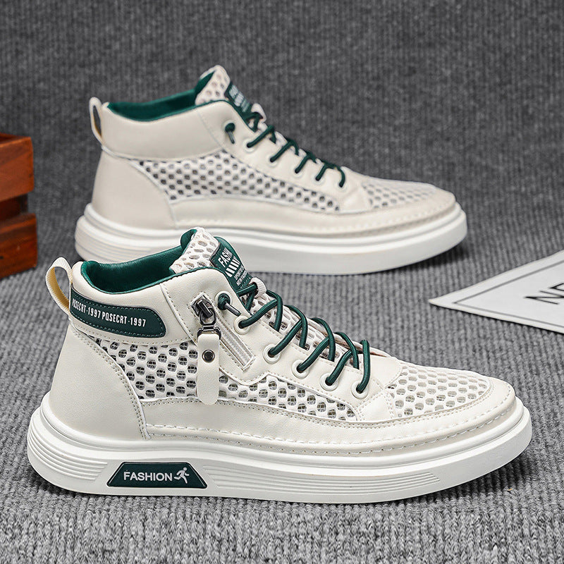 2026 spring trendy new hollow-out mesh breathable chunky sole casual men's shoes - hot selling versatile anti-slip high-top sneakers