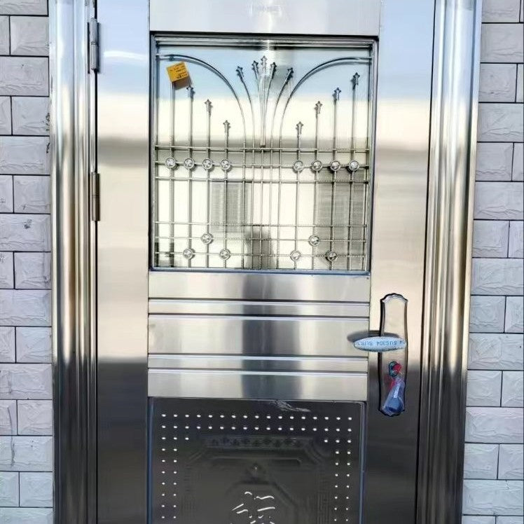 304 stainless steel door self-built house double-open rural glass door for home white steel rose entrance security door