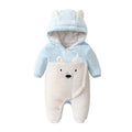 Autumn and winter baby onesie, double-layered and thickened, hooded bear design, baby romper, trendy instagram-style crawler suit, 6-month children's clothing wholesale