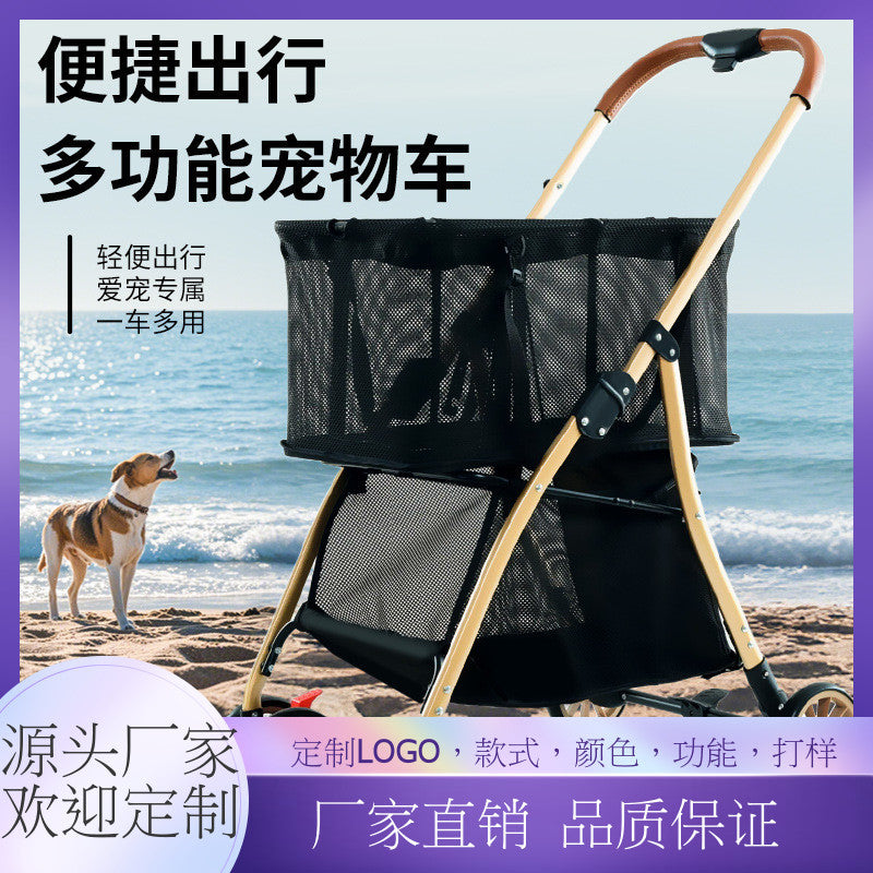 Multifunctional pet shopping cart - lightweight, one-click foldable stroller for small to medium cats and dogs