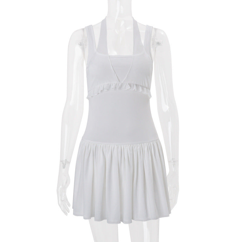 women's clothing  summer new fashionable minimalist elegant solid color spaghetti strap waist-cinching dress