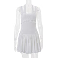 women's clothing  summer new fashionable minimalist elegant solid color spaghetti strap waist-cinching dress