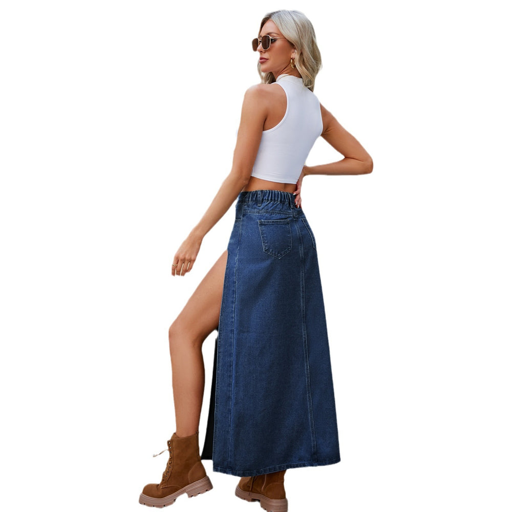 Fashion cross-border export women's clothing  independent station new washed sexy high slit denim long skirt skirt