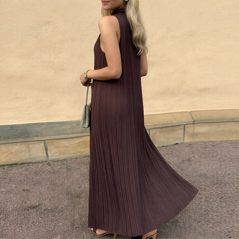 women's summer new arrivals: european and american cross-border fashion - elegant solid color halter sleeveless dress