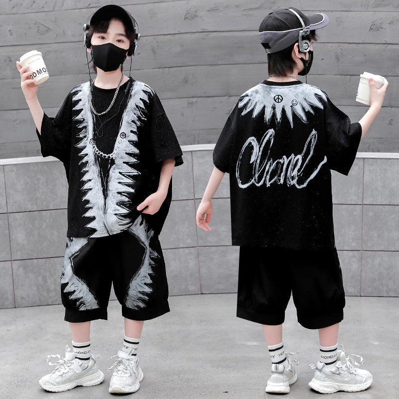Boys' short-sleeve t-shirt and shorts set - summer loose fit casual kids' fashion brand new  trendy outfit - stylish and cool