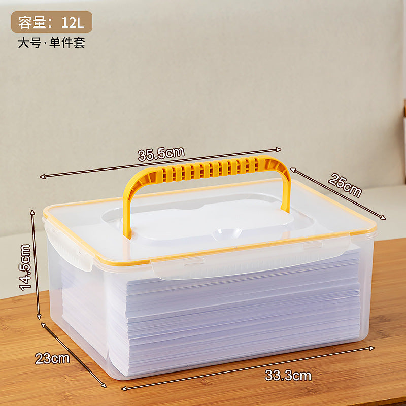 Desktop file box, file box with lid, dust-proof portable certificate storage box, plastic a4 paper printing paper finishing box.