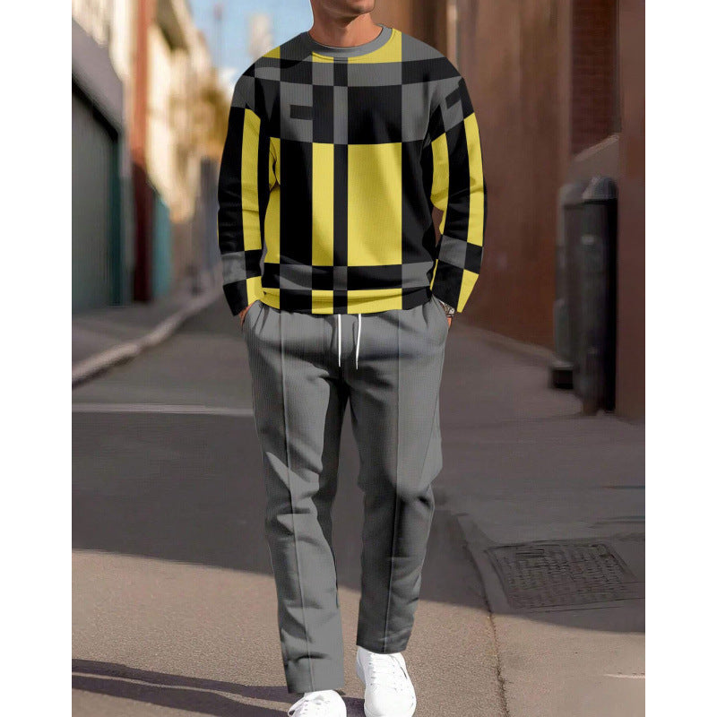 cross-border e-commerce 3d digital print men's autumn/winter new casual fitted long-sleeve hoodie and pants set