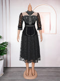 Fashion cross-border export women's clothing plus size african  hot diamond bubble beads waist slimming looklacepatchworkdress