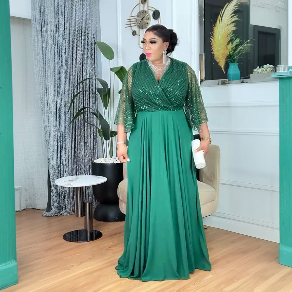 Women's dress cross-border african new style large sleeves loose casual rhinestone robe