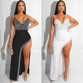 C5902 cross-border new arrival: hot-selling -style european and american rhinestone embellished sexy cami irregular maxi dress