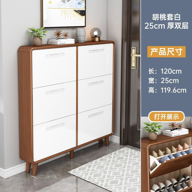Solid wood shoe cabinet - slim, large capacity, space-saving design for home entryways, small apartments, and modern hallways