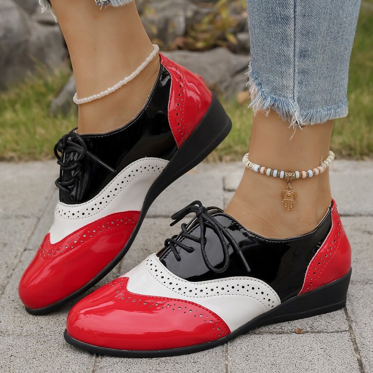 foreign trade shoes  spring new arrivalfashion thick heel shoes 43 large size color matching carved tie back women's flats