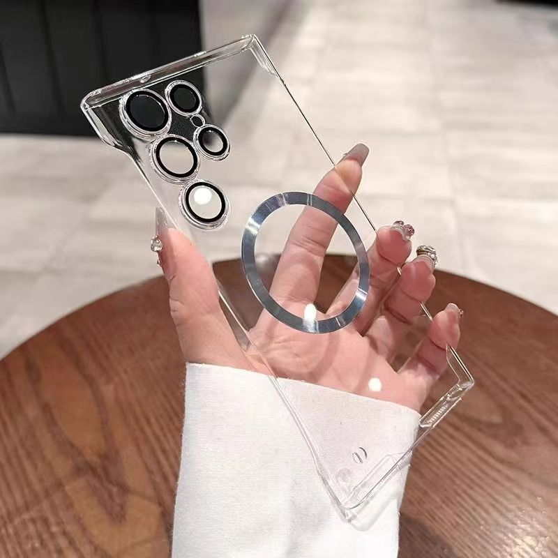 Transparent ultra-thin electroplated magnetic case for samsung s26 ultra, s23 frameless hard case, s24 lens protection case
