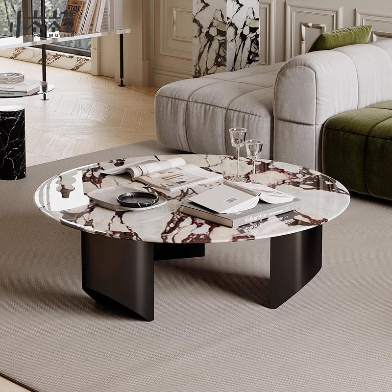 Italian minimalist living room coffee table, natural marble luxury stone round coffee table, suitable for small and large apartments, light luxury high-end home use