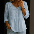 summer new european and american style pan collar linen cotton solid color shirt - women's loose fit, slimming, long sleeve, casual and versatile top