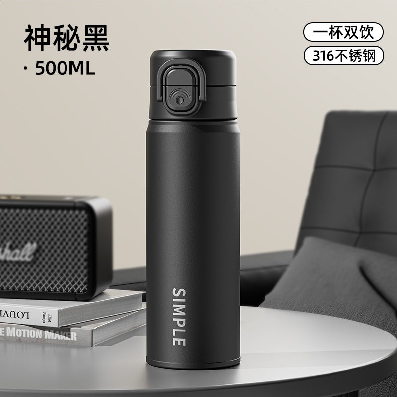 Business men's thermos cup 316 stainless steel high-value double drinking mouth car portable water cup high-end travel cup