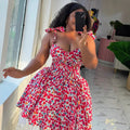 European and american women's clothing  spring elegant floral print camisole bow high-waisted slimming a-line mini dress
