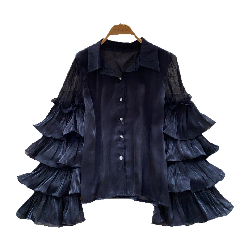 French romantic ruffle bell sleeve blouse - elegant, versatile, and chic work top - unique and high-end shirt