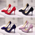European style nude stiletto heels pointed toe black work pumps women's patent leather blue plus size shoes red wedding shoes