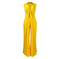 C8533 european and american style women's summer  new fashion v-neck long sleeve turn-down collar loose pleated wide leg jumpsuit - cross-border e-commerce item