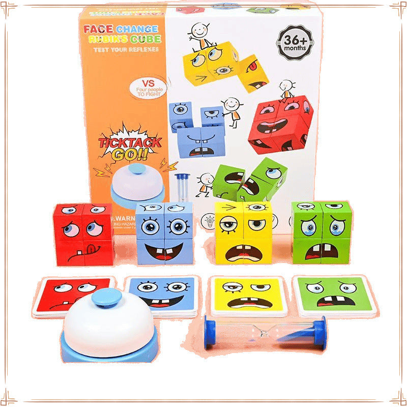 Face cube building block children's space thinking early education board game parent-child interactive game smiley wooden hot toy