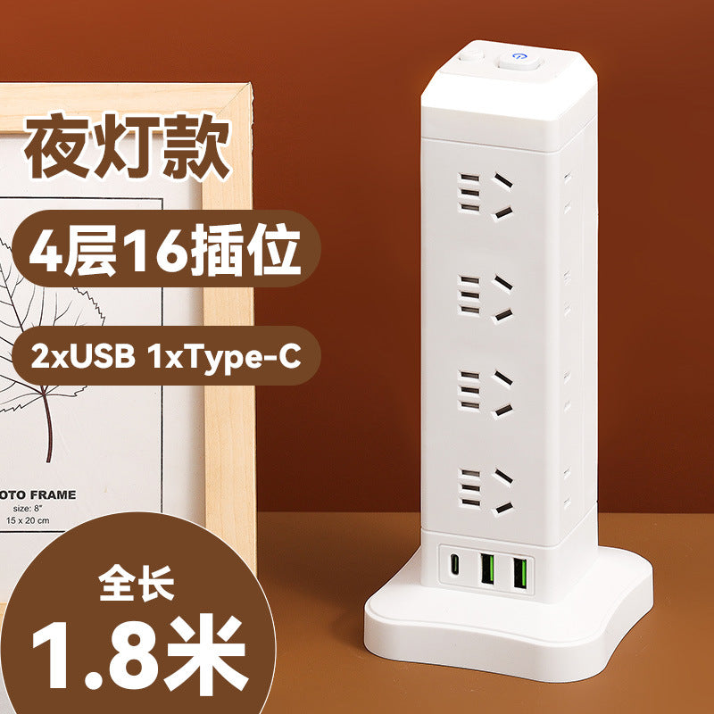 Authentic home & office vertical power strip - multi-outlet, pure copper, with usb ports - tower style
