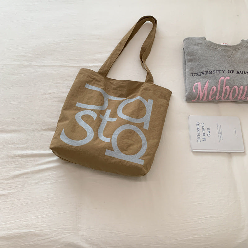 letterprinting nylon tote bag large capacity casualcontrast colorsatchel bag korean style simple canvas bag for women