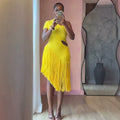 European and american cross-border women's fashion:  summer new arrival - chic asymmetrical slit dress with slanted neck and waist-cinching design