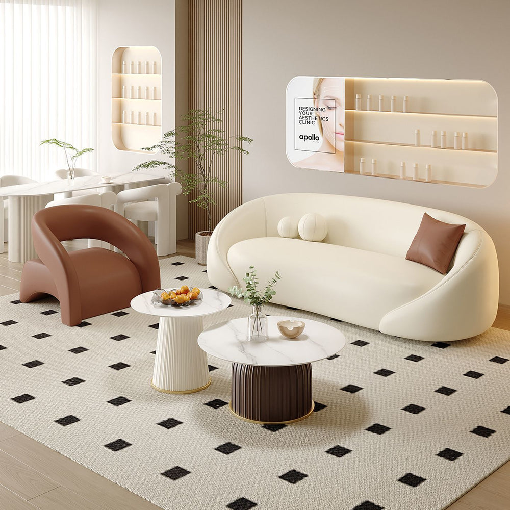 Cream style three-person sofa small apartment popularaccessible luxury balcony coffee table combination beauty salon rest area reception negotiation
