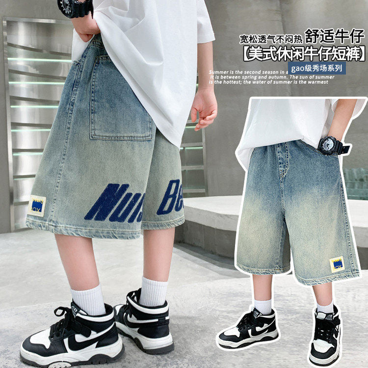Kids' boys' summer denim shorts -  new style - stylish lightweight quick-dry shorts for mid-to-large boys