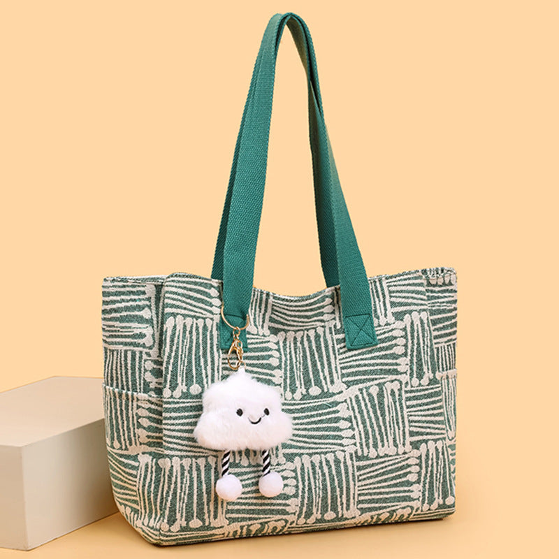 Large women's bag 2025 new fashion commuter shoulder bag spring/summer large capacity tote bag striped handbag