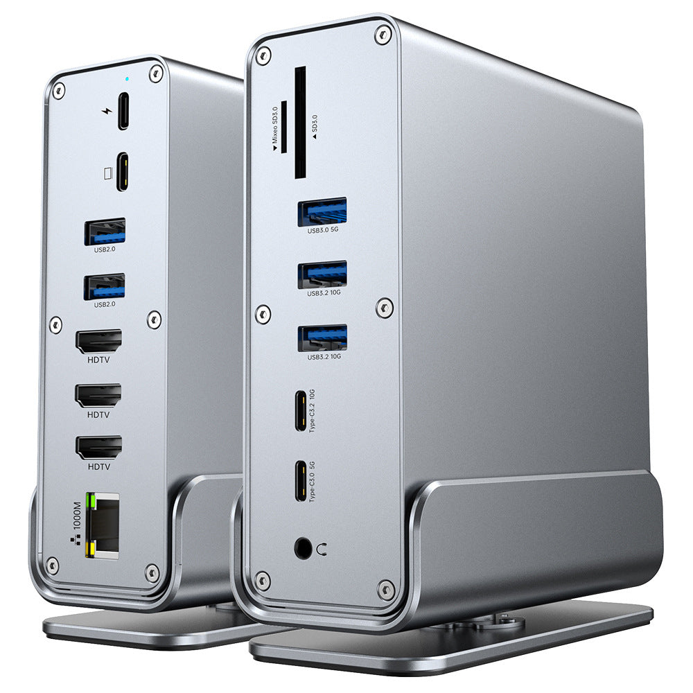 type-c3.2 docking station dual high-definition different display dp reading gigabit network port vertical desktop 15-in-1 expansion