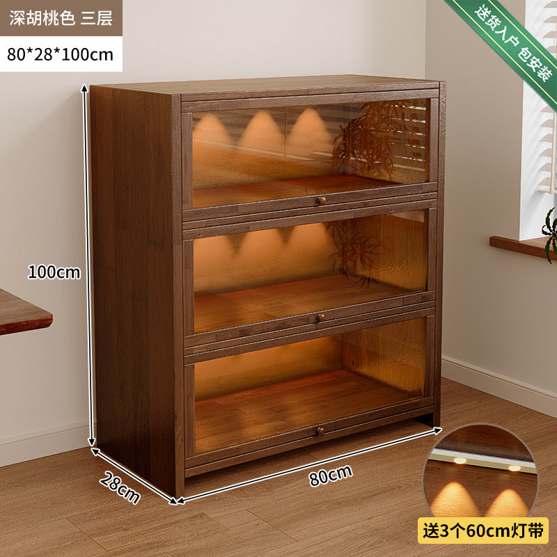 Solid wood dust-proof bookcase integrated against the wall Walnut color storage cabinet Locker Floor storage cabinet Household bookshelf