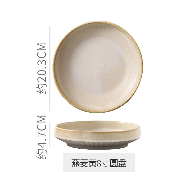 Retro stoneware dinner plate clay deep plate fruit salad plate japanese breakfast dessert plate pasta plate restaurant hotel plate